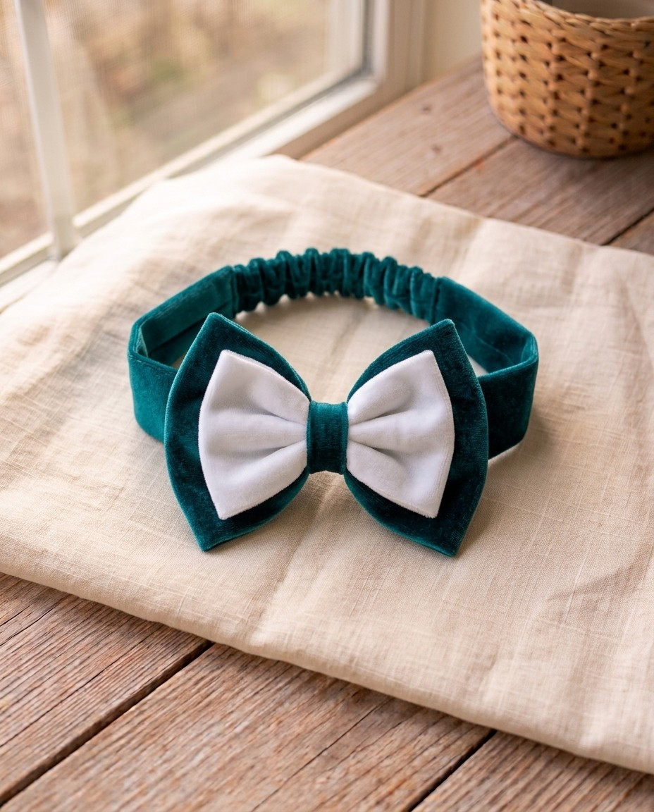 Green Velvet Bow Headband