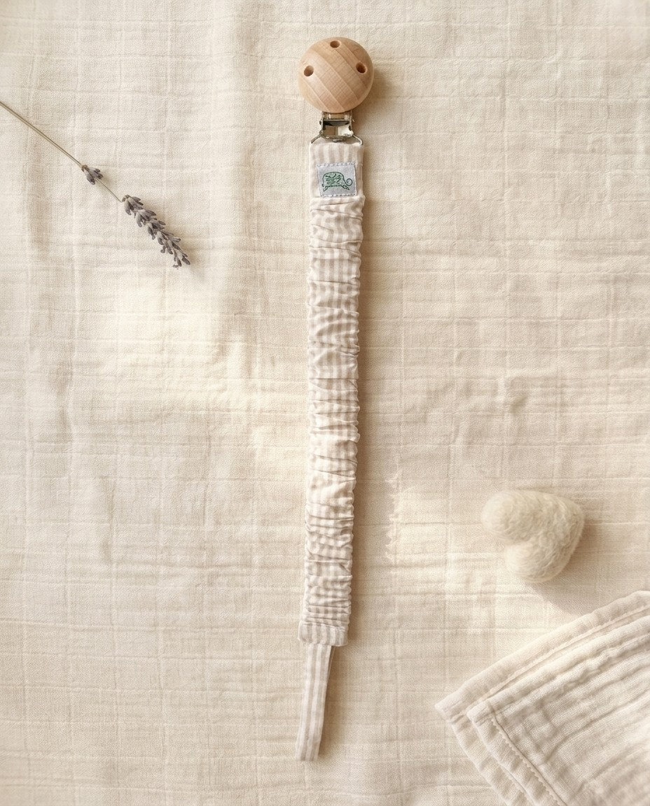Beige Stripes Pacifier Clip